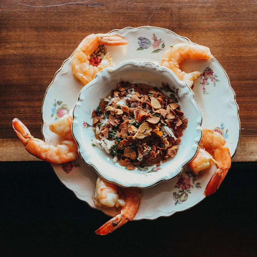 Seasonal étouffée presented with shrimp